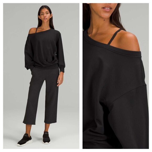 Lululemon Pleated Modal Fleece Pullover Sweatshirt Black 8/M - Picture 2 of 15